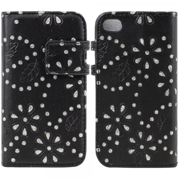 Wholesale iPhone 5C Diamond Flip Leather Wallet Case (Black)